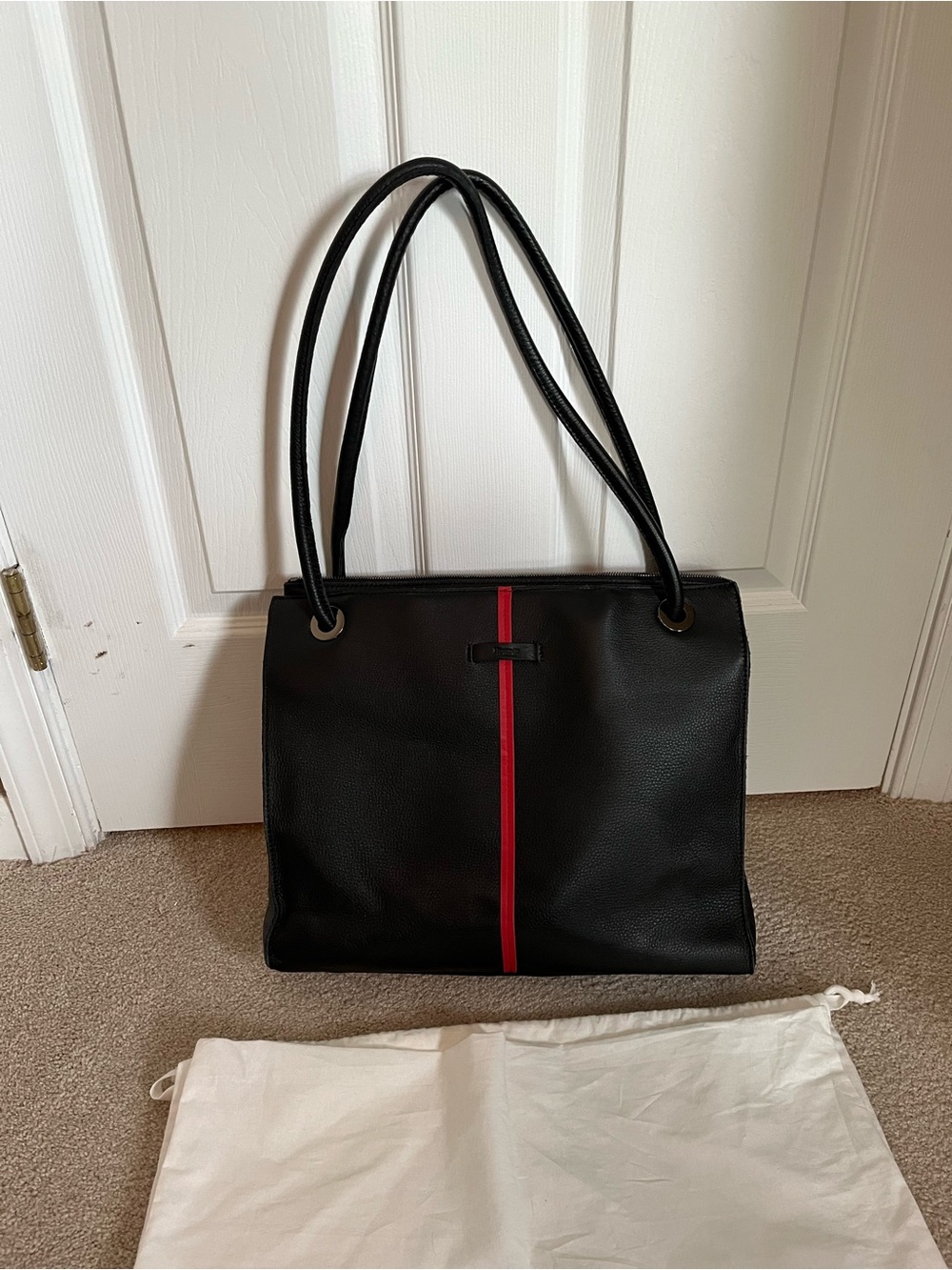 VGUC Hammitt Benjamin work Black Tote Bag with Red Center Stripe - Picture 3 of 14